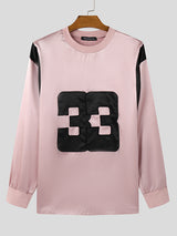 Mens Number Applique Colorblock Long Sleeve T-Shirt SKUK83098