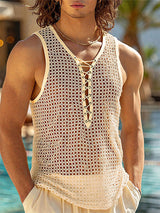 Mens Hollow-Out Mesh Drawstring Casual Tank SKUL17030
