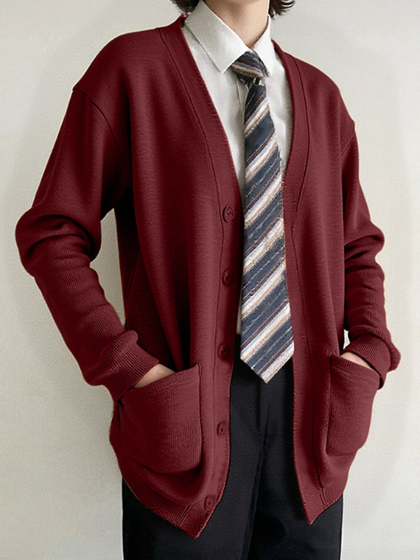 Men's Solid Color Casual Long Sleeve Cardigan SKUL24825