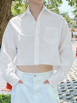 Mens Solid Color Cropped Long-Sleeve Shirt SKUL03004
