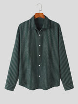 Mens Striped Lapel Casual Long Sleeve Shirt SKUK40013