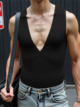 Mens Solid Color Textured Stripe Casual Tank SKUL16966