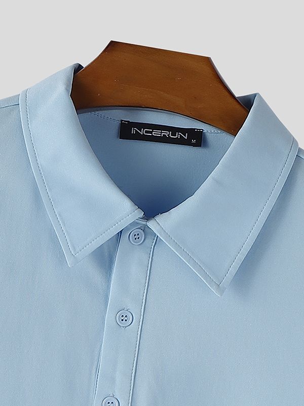 Men's Solid Color Collar Short Sleeve Shirt SKUL45399