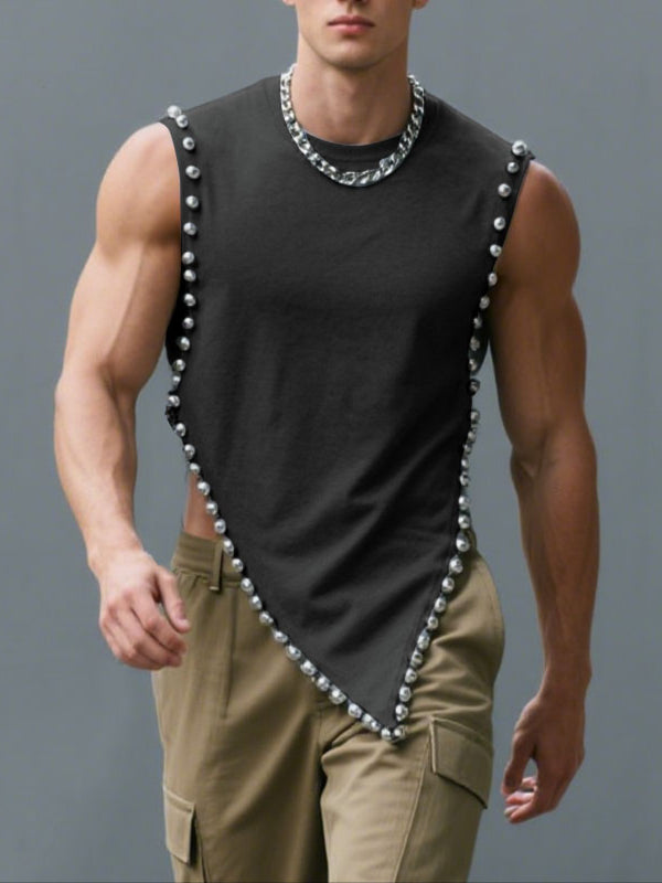 Men's Metal Bead Decor Irregular Hem Tank SKUL23927