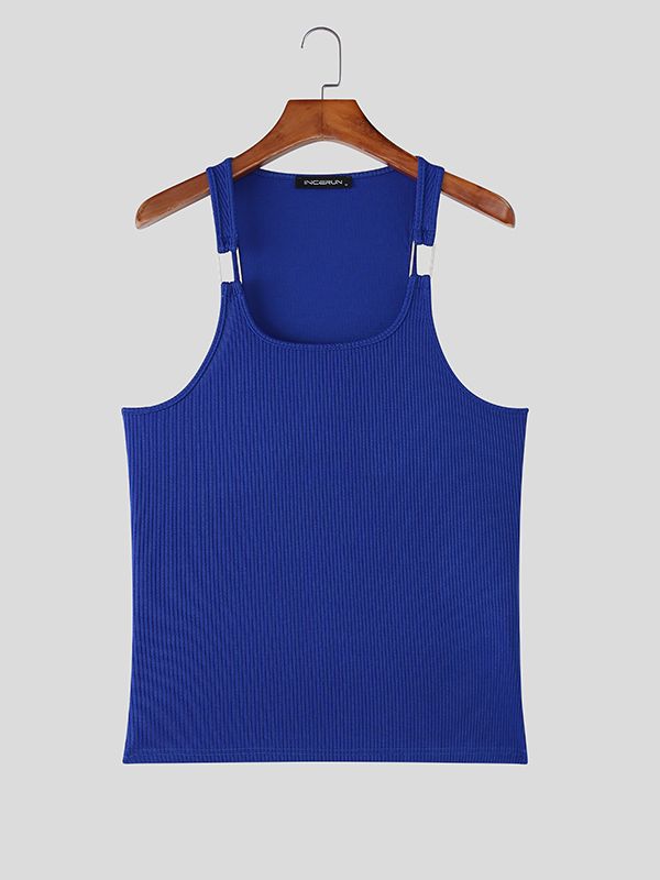 Men's Solid Color Textured Knit Casual Tank SKUL51838