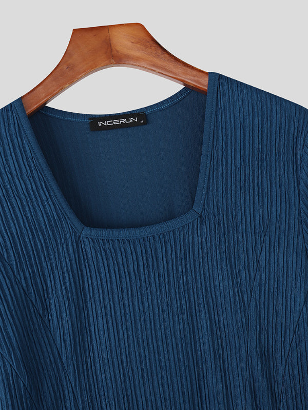 Mens Knit Textured Square Neck Short Sleeve T-Shirt SKUL22725