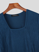 Mens Knit Textured Square Neck Short Sleeve T-Shirt SKUL22725