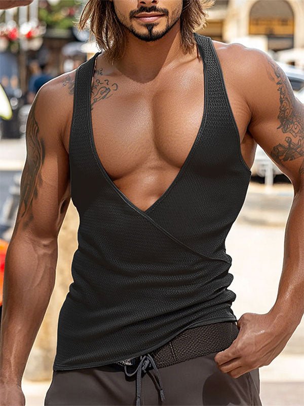 Mens Sheer Mesh Deep V-Neck Tank SKUL16788
