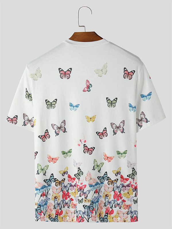 Mens Butterfly Print Crew Neck Short-Sleeve T-Shirt SKUK69946