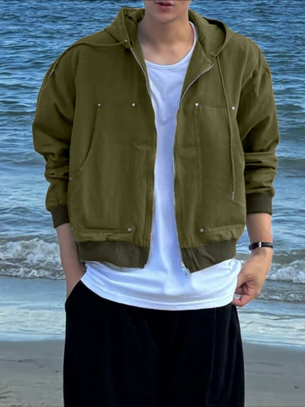 Men's Deconstructed Cropped Zip Long Sleeve Hoodie SKUL40098