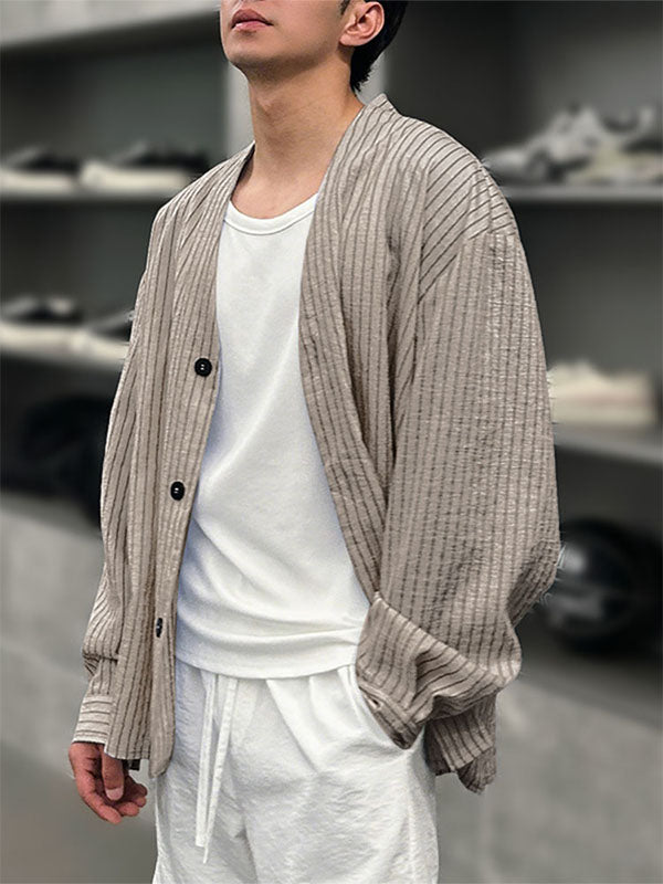 Men's Striped Loose Long Sleeve Cardigan SKUL28511