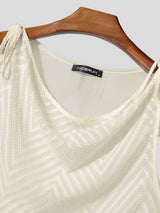 Men's Genderless Y2K Chevron Sheer Tie Strap Cowl Neck Slim Fit Tank SKUL72486