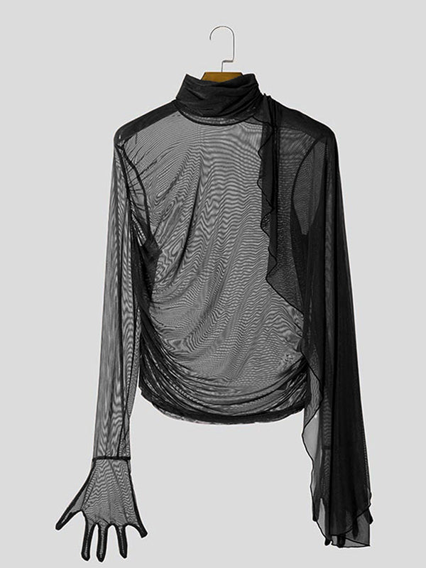 Mens Sheer Pleated Long Sleeve T-Shirt SKUK89128