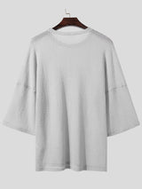 Mens Solid Drop Shoulder Casual Sleeve T-Shirt SKUK62909