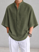 [Pre-order] Men's Chill Relaxed Vacation Resort Drop Shoulder Notch Neck Wide Sleeve Shirt SKUL88422
