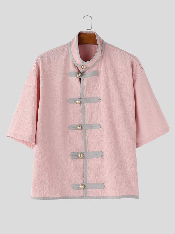 Men's New Chinese Style Contrast Piping Cropped Shirt SKUL61888