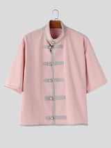 Men's New Chinese Style Contrast Piping Cropped Shirt SKUL61888