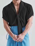 Mens Solid Shawl Collar Short Sleeve Shirt SKUK61527