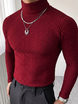 Men's Sexy Clubwear 3D Honeycomb Textured Muscle Fit Raglan Long Sleeve Turtleneck T-shirt SKUL83140