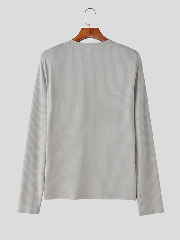 Men's Solid Color Textured Long Sleeve T-Shirt SKUL39984