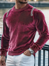 Men's Deconstructed Chain Patchwork Long Sleeve T-shirt SKUL47798