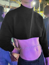 Men's Solid Color Deconstructed Cropped Long Sleeve Sweatshirt SKUL51813