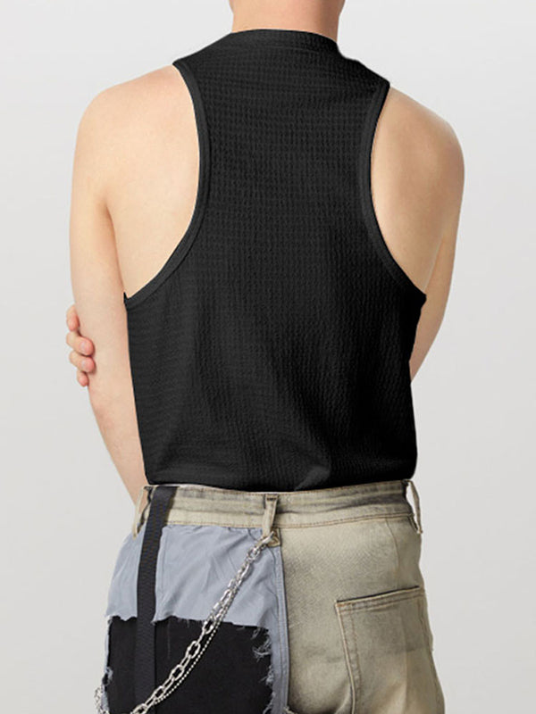 Mens Metal Hole Half-Collar Texture Tank Vest SKUK09326