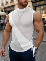 Men's Sheer Mesh Patchwork Side Tie Tank SKUL48621