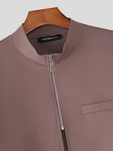 Men's Solid Color Half Zipper Stand Collar Cropped Blazer SKUL51062