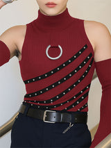 Men's Grommet Lace-Up Patchwork T-Shirt SKUL21165