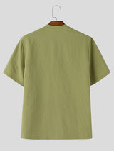 Men's Single Row Button Textured Short Sleeve Shirt SKUL56072