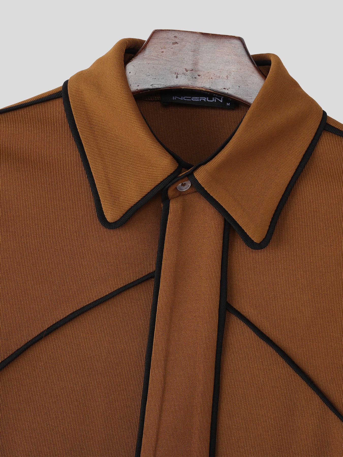 Men's Tie Patchwork Colorblock Texture Long Sleeve Shirt SKUL29721