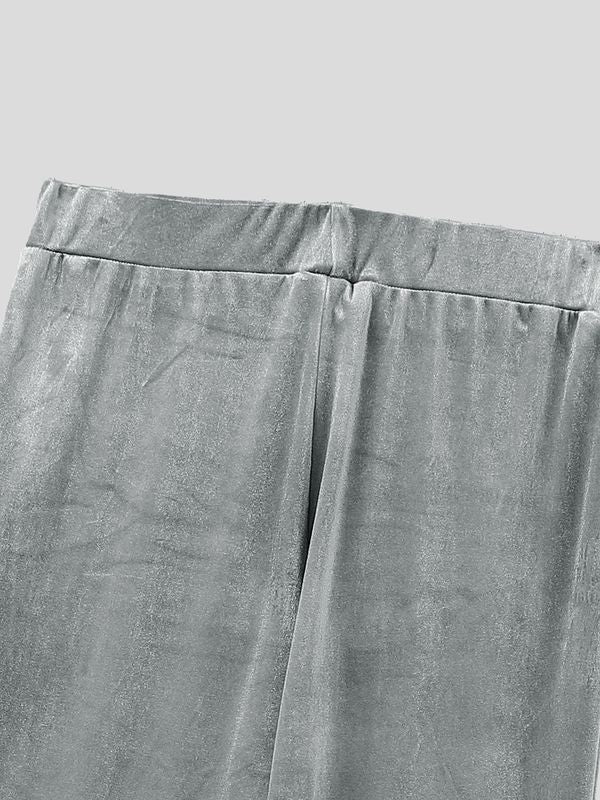 Men's Retro Disco Lustrous Velvet Butt Lifting Bell Bottom Floor Length Flared Pant SKUL83499