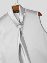 Men's Semi-Sheer Integrated Wide Tie Draped Neck Sleeveless Shirt SKUL57510