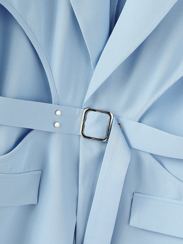 Men's Solid Hollow Out Waist Long Sleeve Casual Blazer SKUL28103