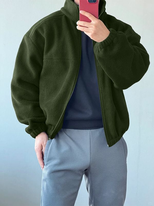Men's Solid Color Fleece Long Sleeve Jacket SKUL39013