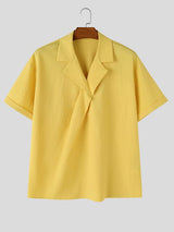 Men's Avant-Garde Draped Wrap Front Cuban Collar Shirt SKUL63693