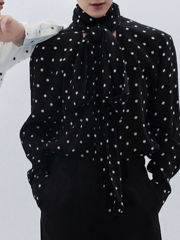 Mens Polka Dot Print Bow Long Sleeve Shirt SKUL01344