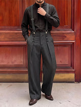 Men's Avant-Garde Victorian Pinstripe Wide-Leg Jumpsuit SKUL75693