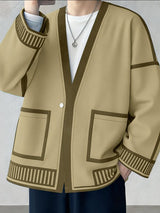 Men's Deconstructed Contrast Line Printed Long Sleeve Cardigan SKUL40106