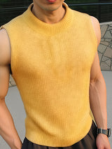 Mens Solid Crew Neck Knit Sleeveless Vest SKUK49437