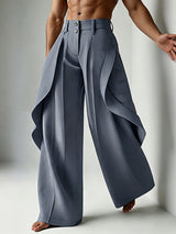 Men's Avant-Garde Sculptural Draped Overlay Wide-Leg Tailored Pant SKUL68170