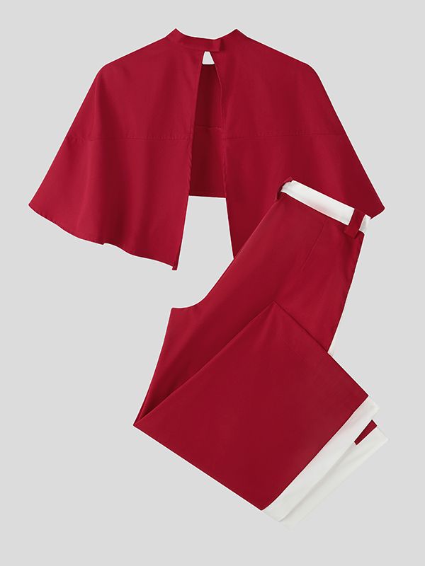 Men's Deconstructed Color Block Cropped Casual Two Pieces Outfit SKUL36533