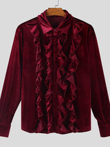 Men's Velvet Ruffle Long Sleeve Shirt SKUL42684