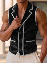 Men's Vintage Aristocratic Velvet Contrast Piping Notch Lapel Fit Waistcoat SKUL78977