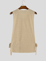 Men's Casual Streetwear Textured Open Side Split Tie Up Sleeveless Tank SKUL63644