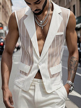 Men's Sheer Mesh Stripe Casual Waistcoat SKUL19022