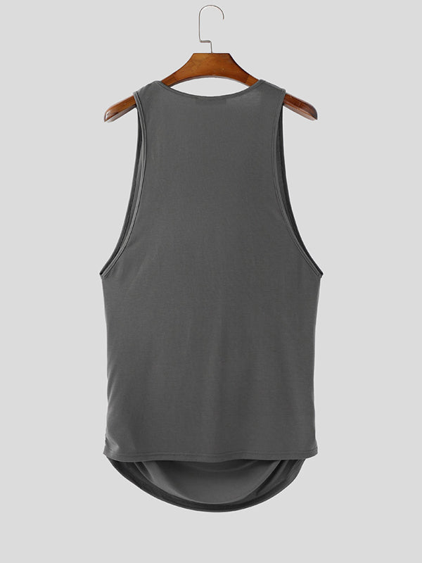 Mens Solid Color Draped Neck Casual Tank SKUL13653