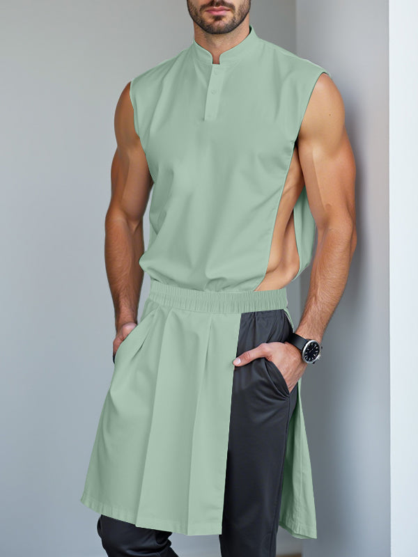 Mens Solid Color Long Hem Two Pieces Outfit SKUL06454