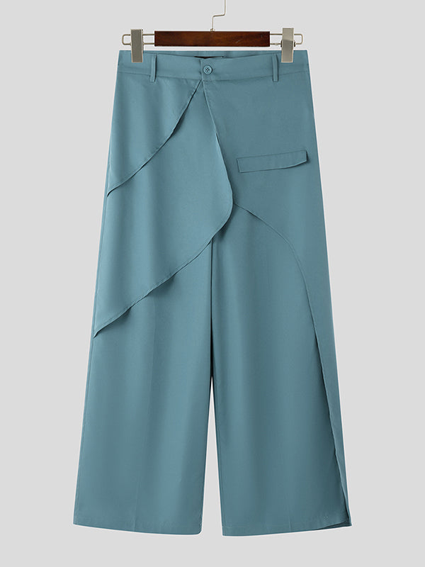 Mens Solid Color Layered Wide-Leg Pant SKUK97745